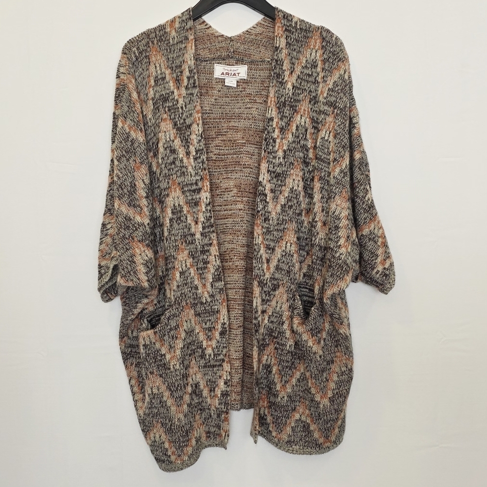Ariat Western Bohemian Lagenlook Chevron Wool Knit Open Cardigan Women's Size L